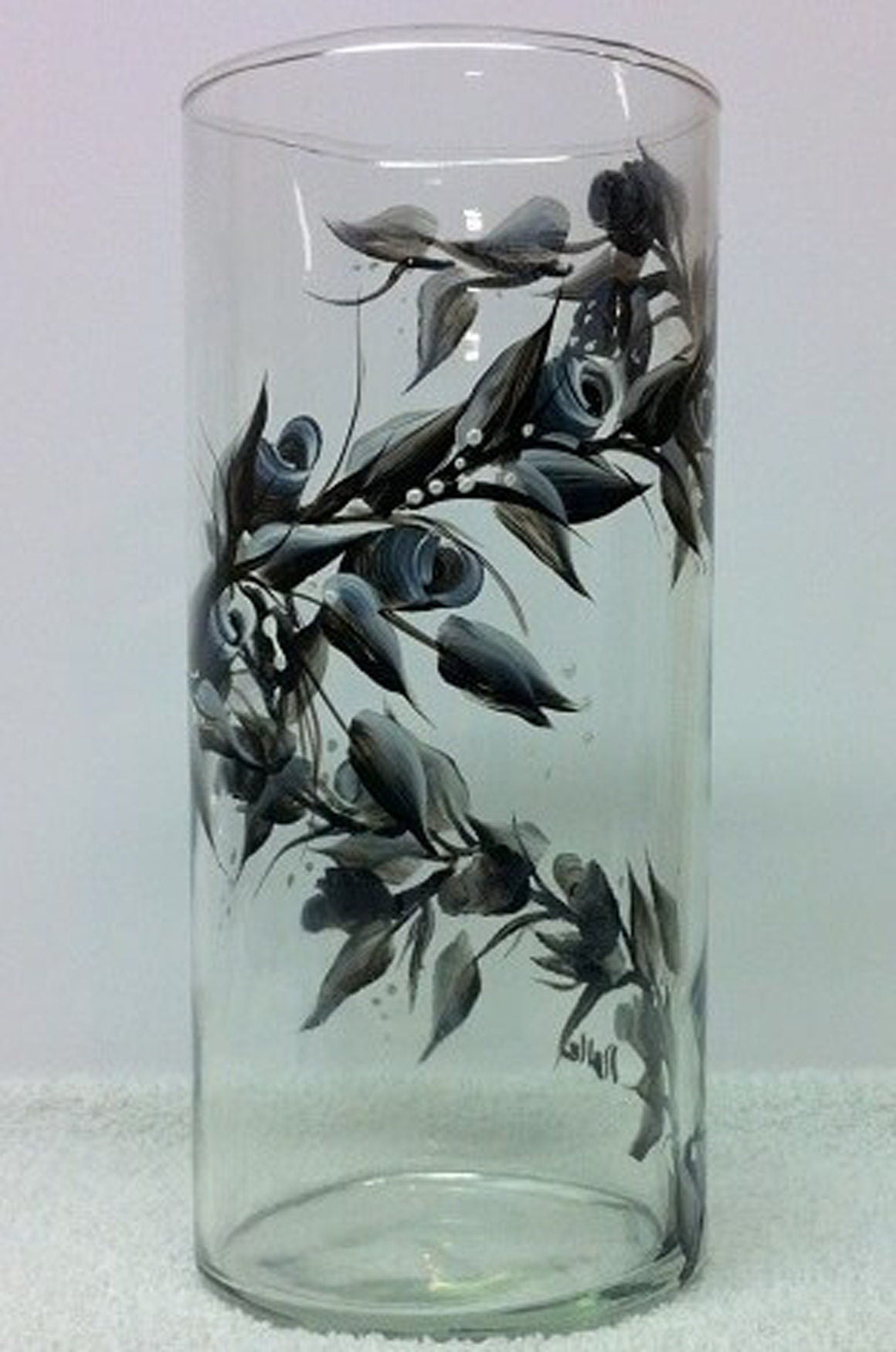 Hand Painted Black and White Rosebuds Vase