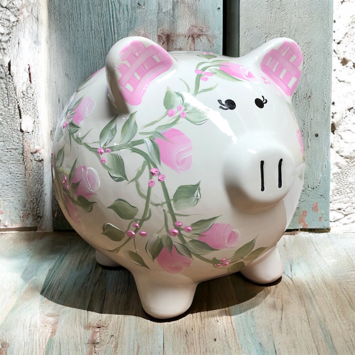 Pink Rosebuds Piggy Bank