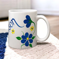 Hand Painted Blue Floral Mug