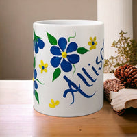 Hand Painted Blue Floral Mug