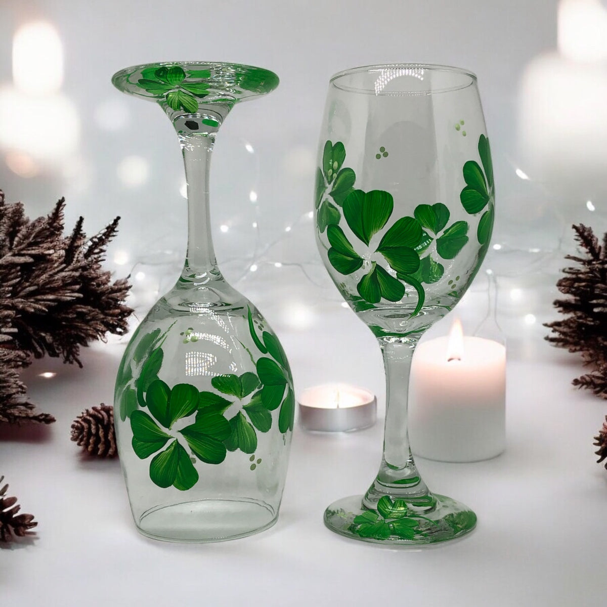 Irish Shamrock Wine Glasses - Stemmed