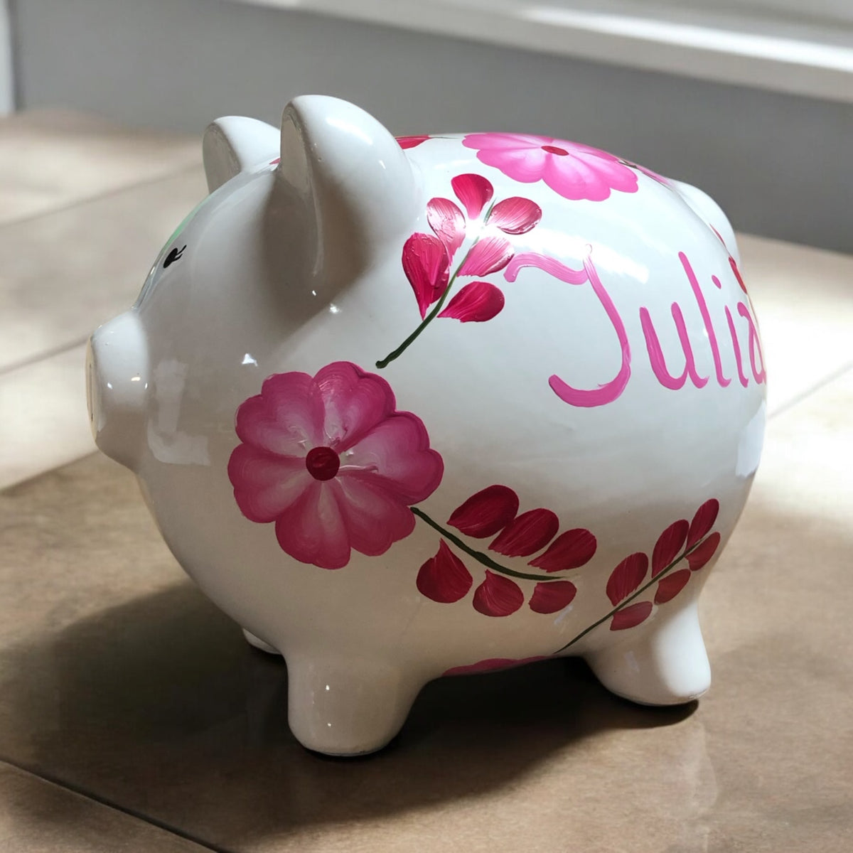 Pink Floral Piggy Bank