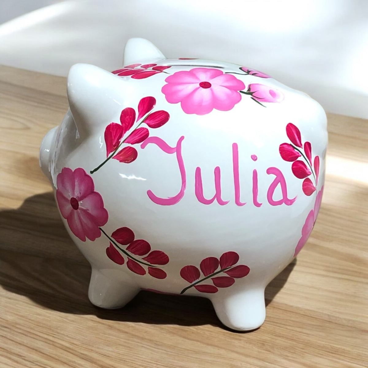Pink Floral Piggy Bank