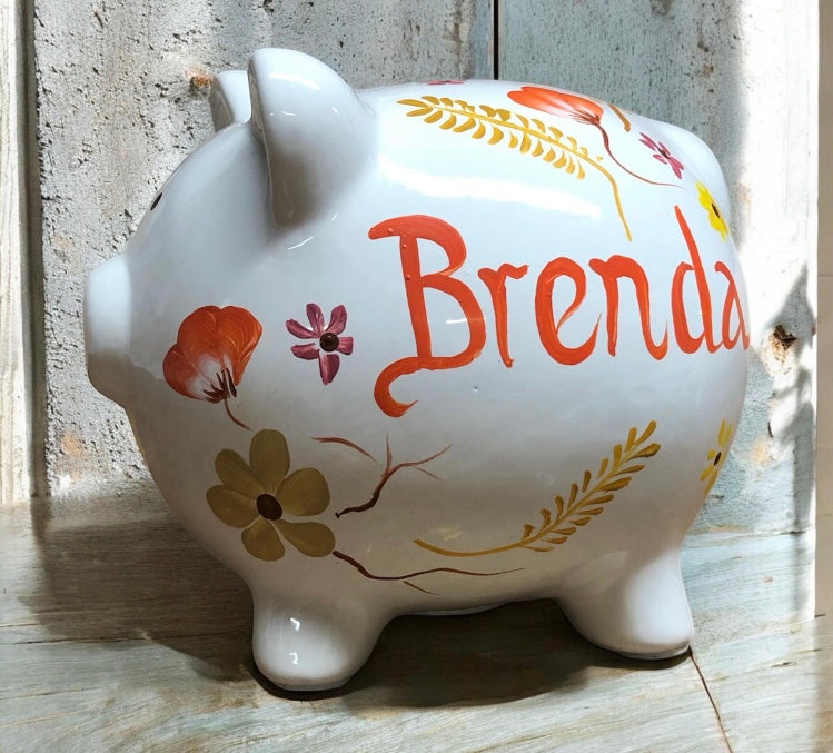 Coral Wildflowers Piggy Bank