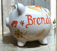 Coral Wildflowers Piggy Bank