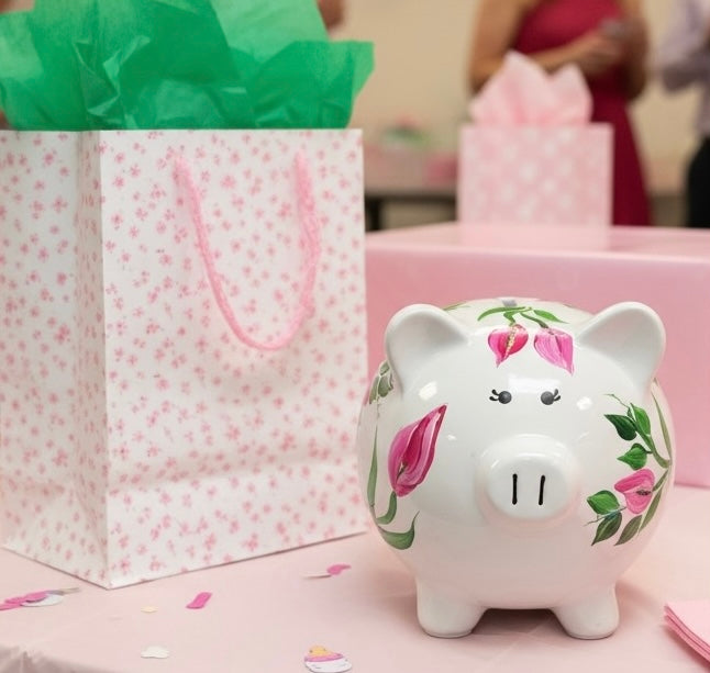 Personalized Pink Lilies Piggy Bank