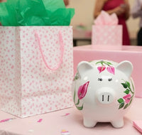 Personalized Pink Lilies Piggy Bank
