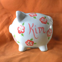 Personalized Peach Floral Piggy Bank