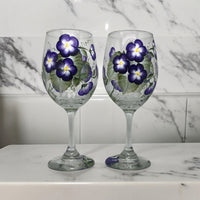 Hand Painted Violet Floral Wine Glasses (Set of 2)