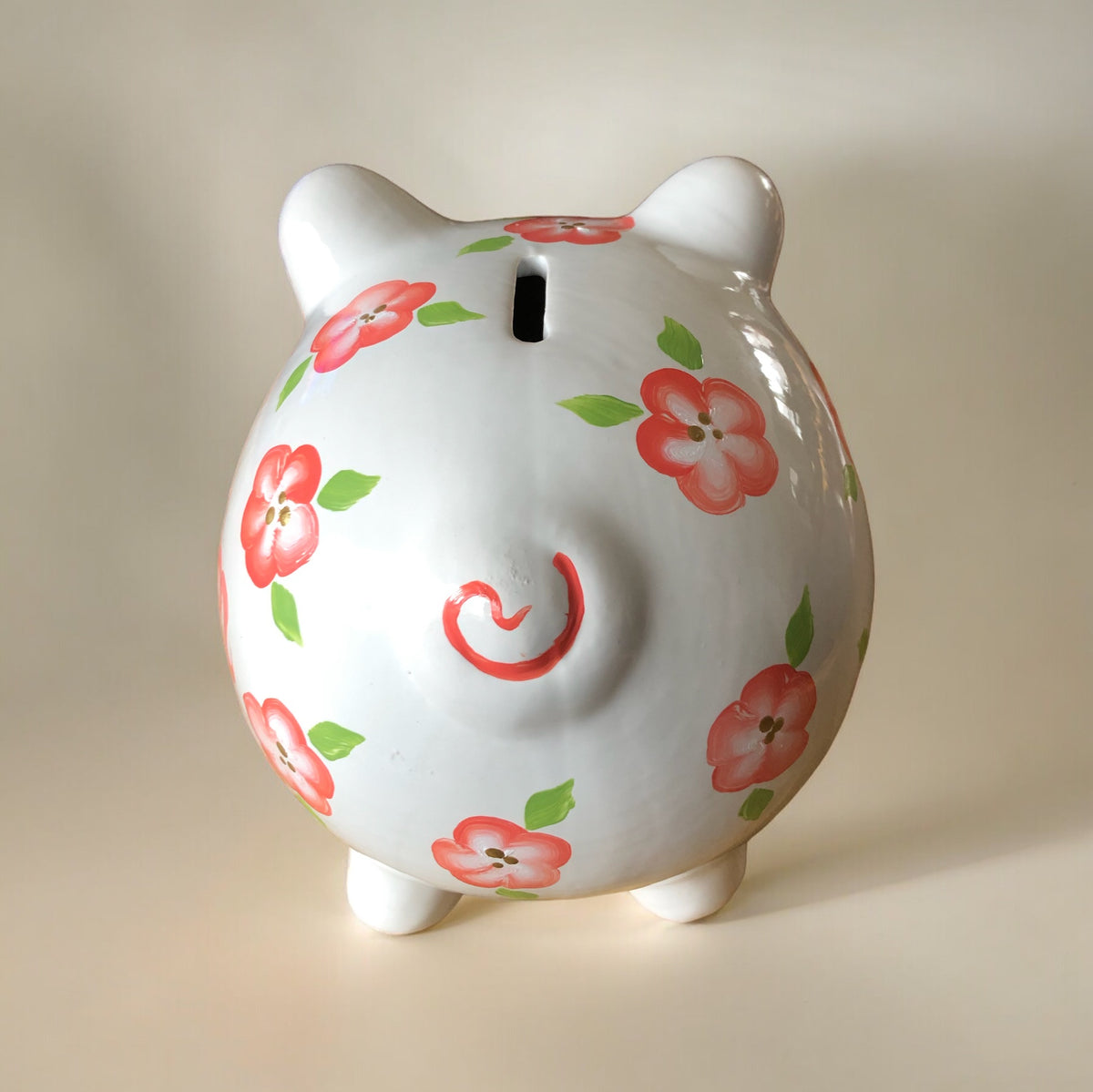 Personalized Peach Floral Piggy Bank