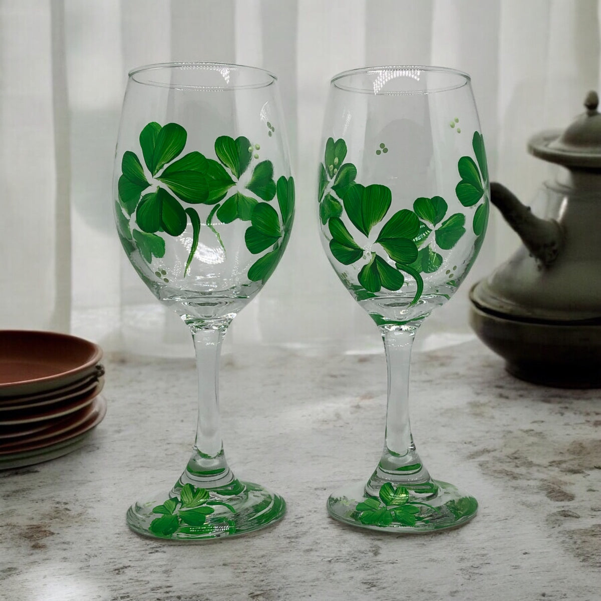 Irish Shamrock Wine Glasses - Stemmed