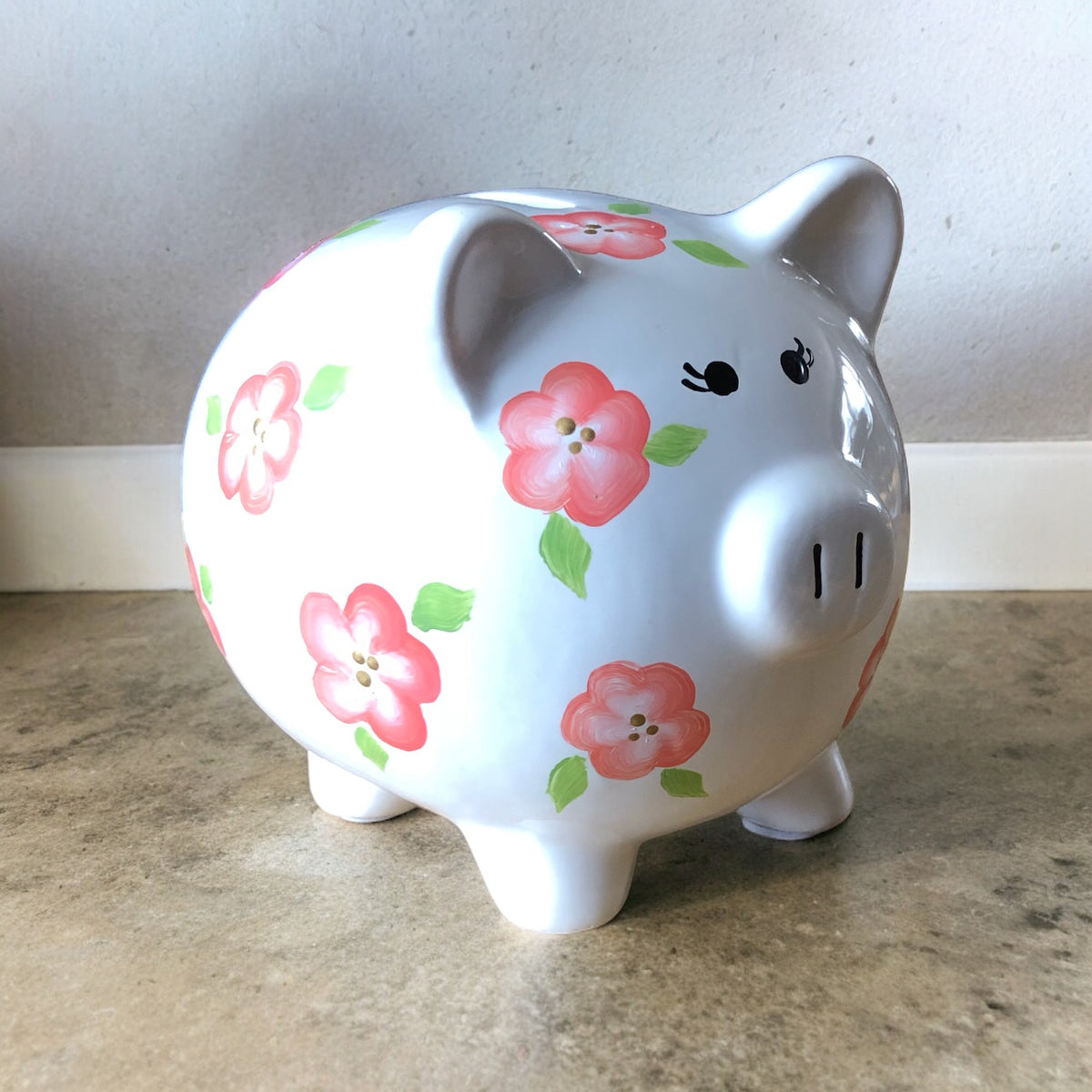 Personalized Peach Floral Piggy Bank