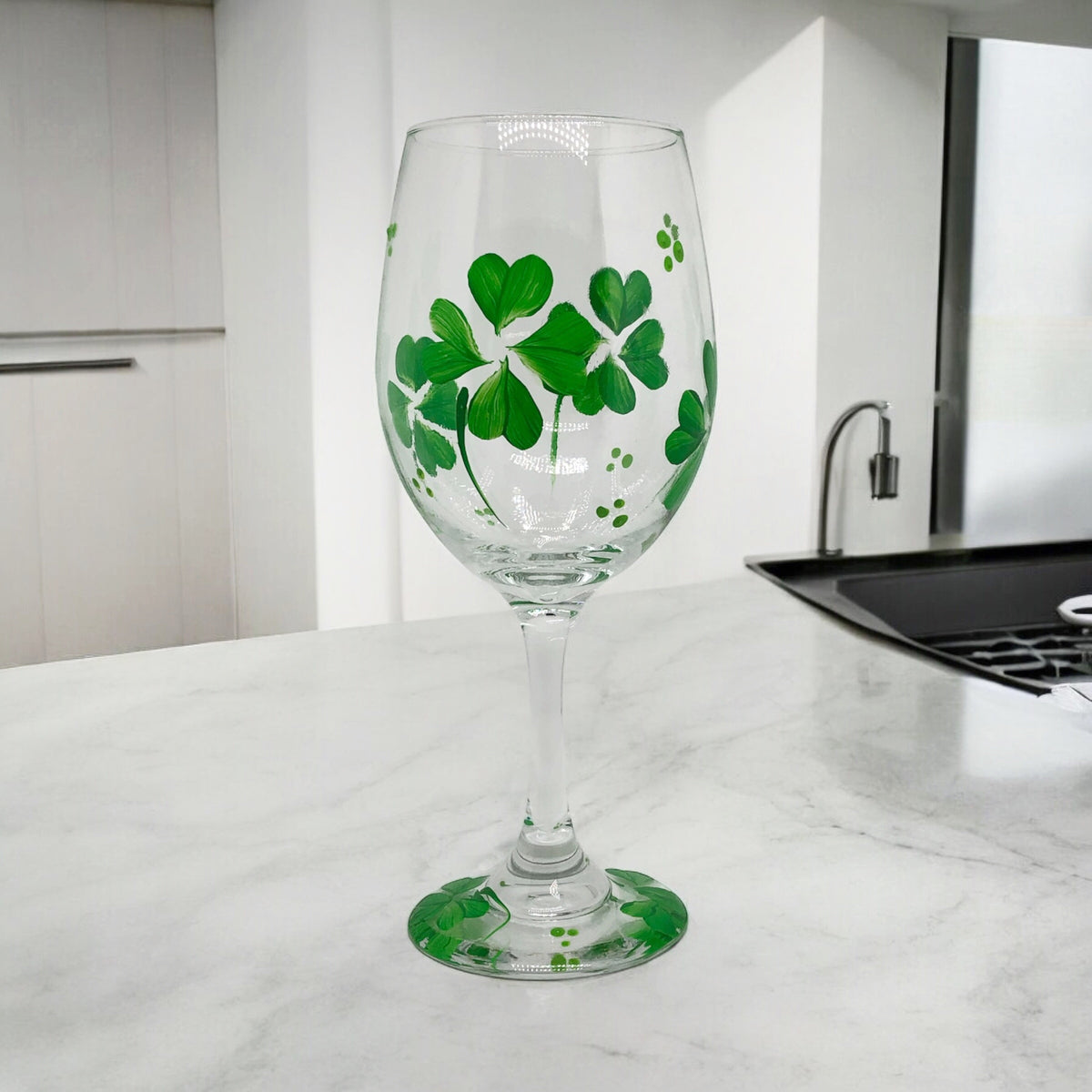 Irish Shamrock Wine Glass- Stemmed