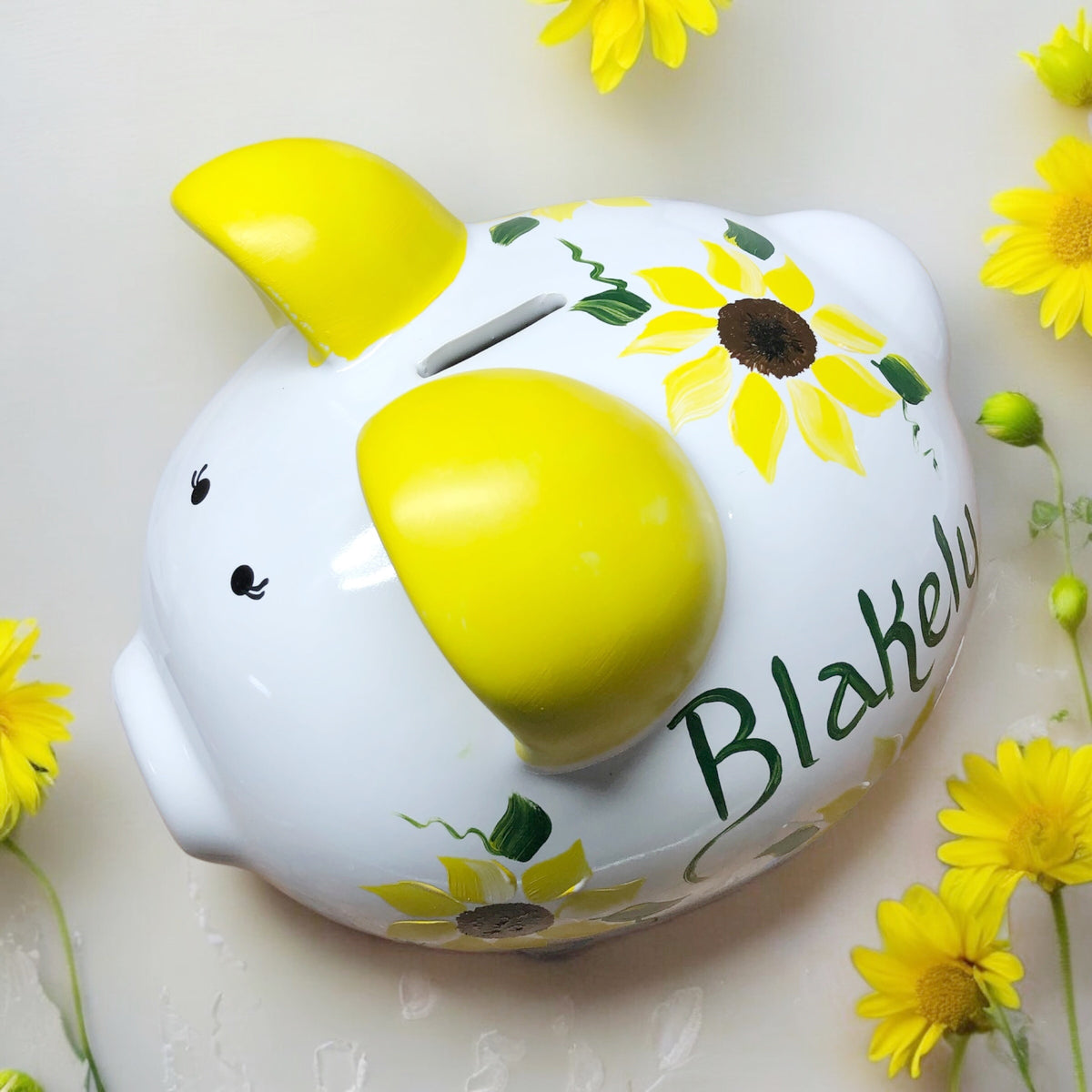 Hand Painted Sunflower Piggy Bank