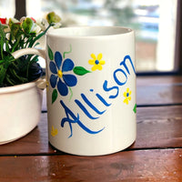 Hand Painted Blue Floral Mug