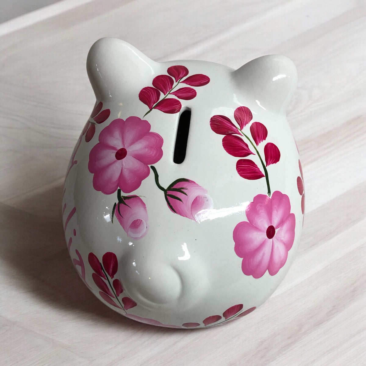 Pink Floral Piggy Bank