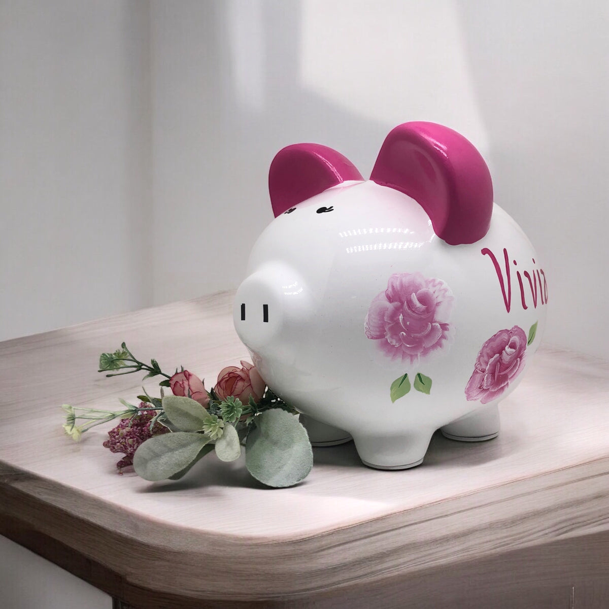 Pink Rose Piggy Bank