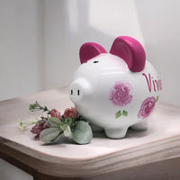 Pink Rose Piggy Bank