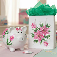 Personalized Pink Lilies Piggy Bank