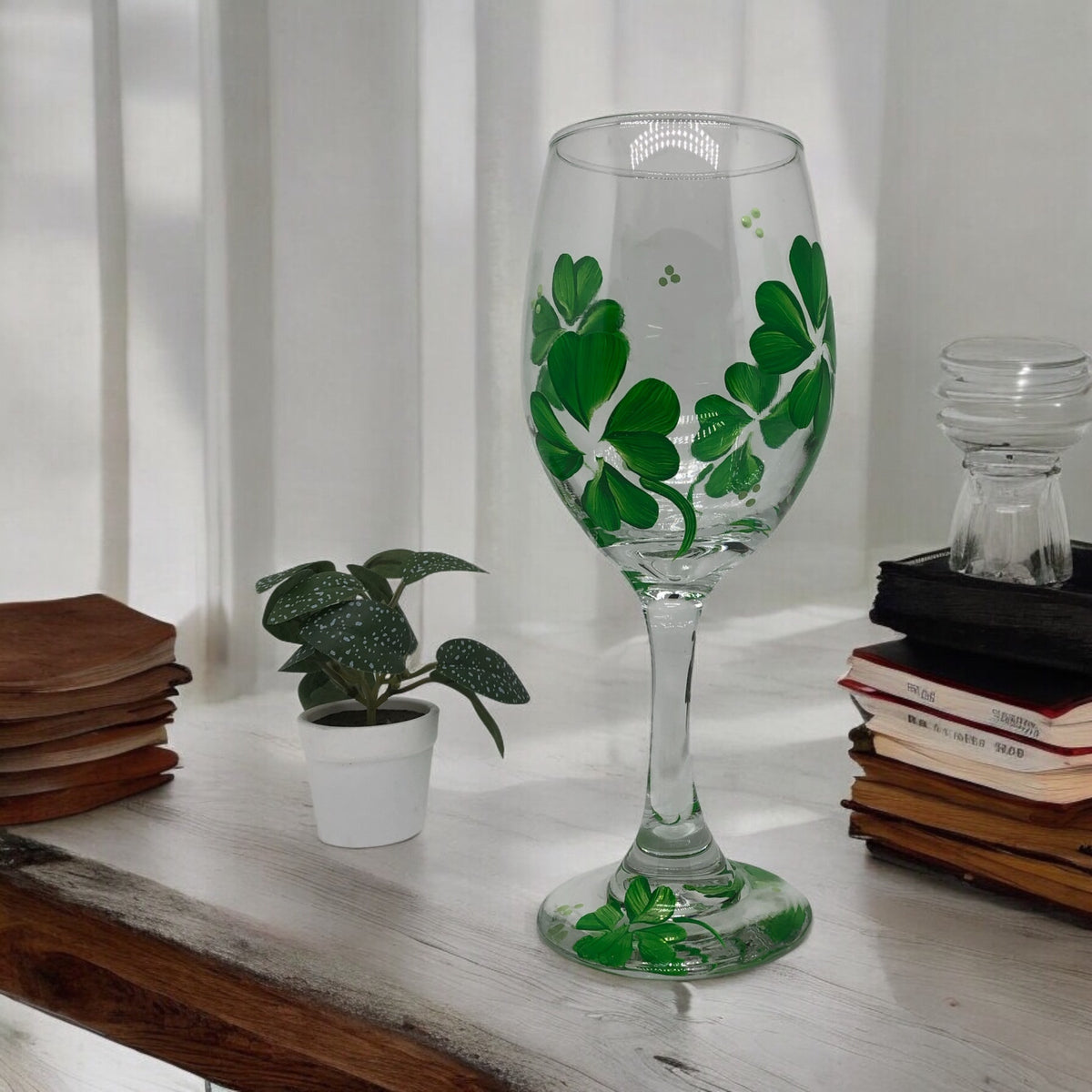 Irish Shamrock Wine Glass- Stemmed