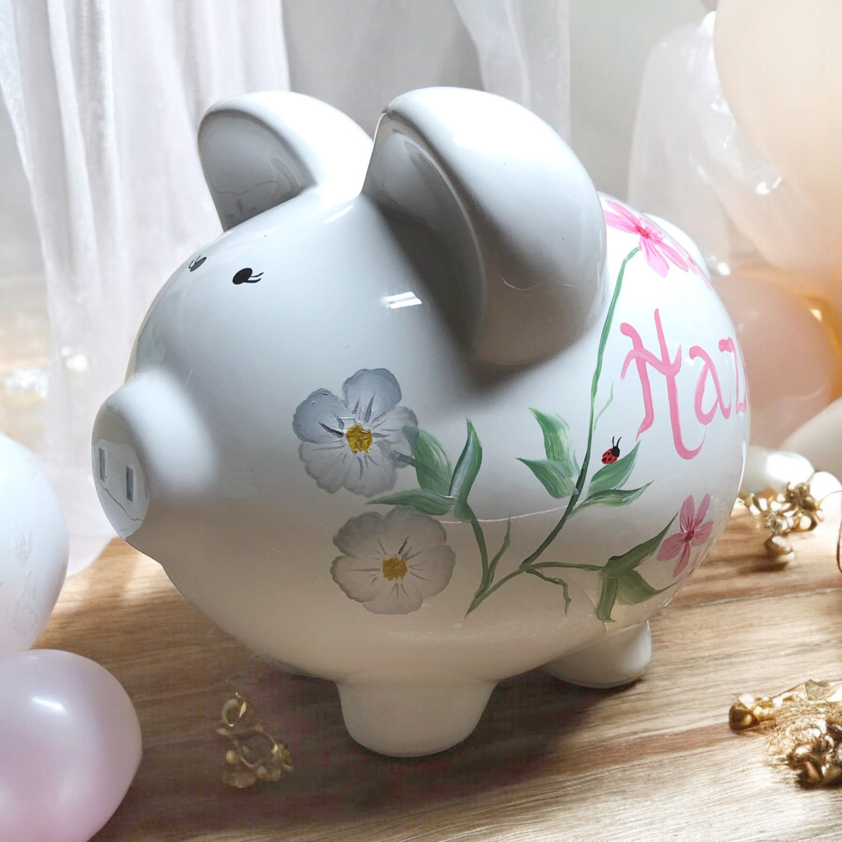 Personalized Floral Piggy Bank