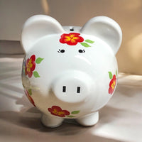 Personalized Red Floral Piggy Bank