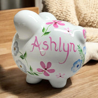 Personalized Floral Piggy Bank