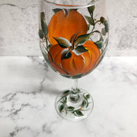 Autumn Pumpkins Hand Painted Stemmed Wine Glass (Single Glass)