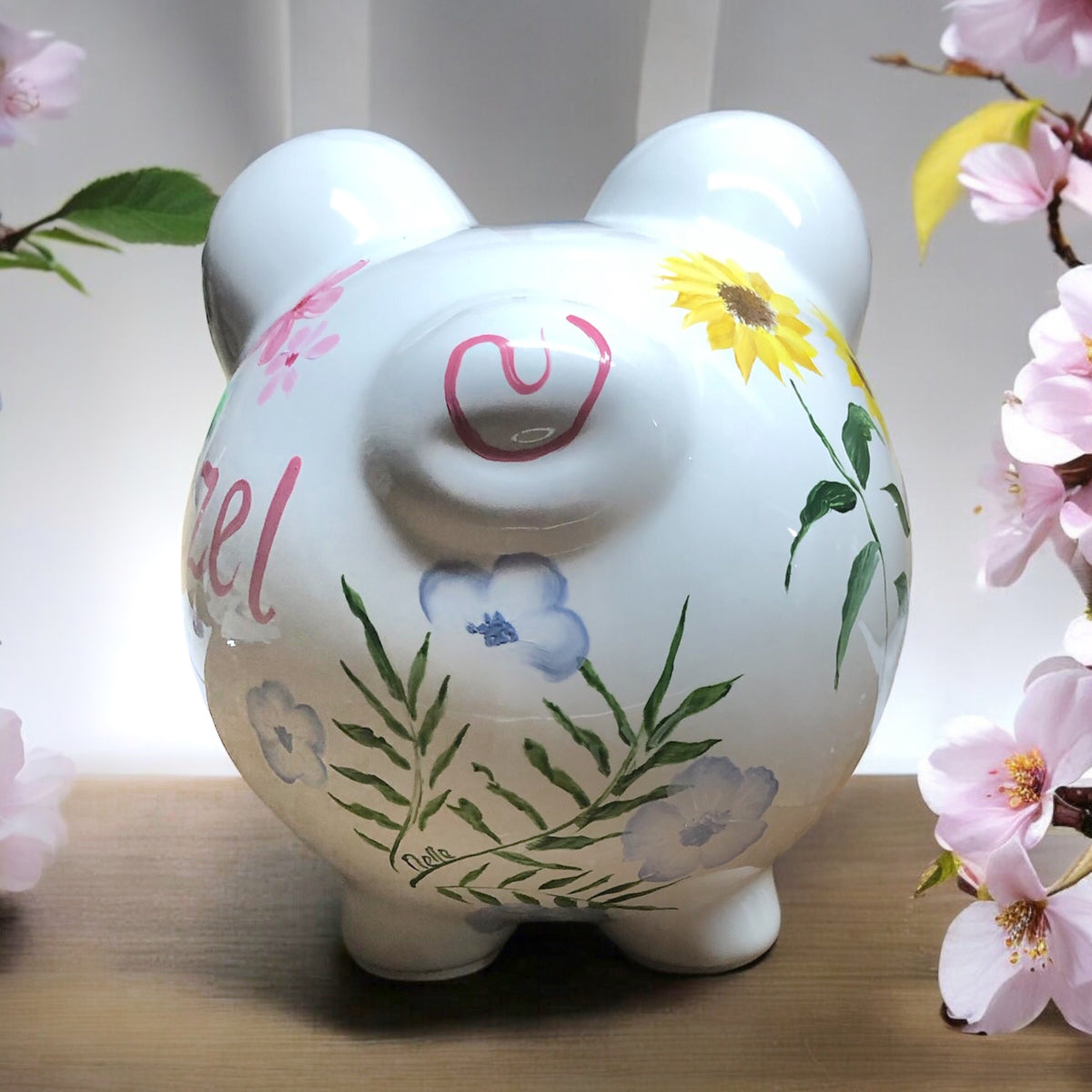 Personalized Floral Piggy Bank