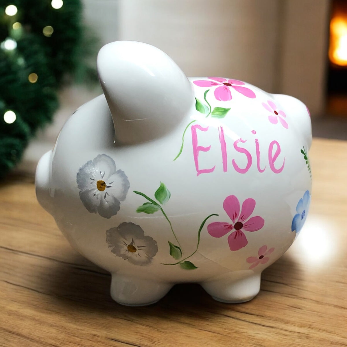 Personalized Floral Piggy Bank