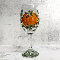 Autumn Pumpkins Hand Painted Stemmed Wine Glass (Single Glass)