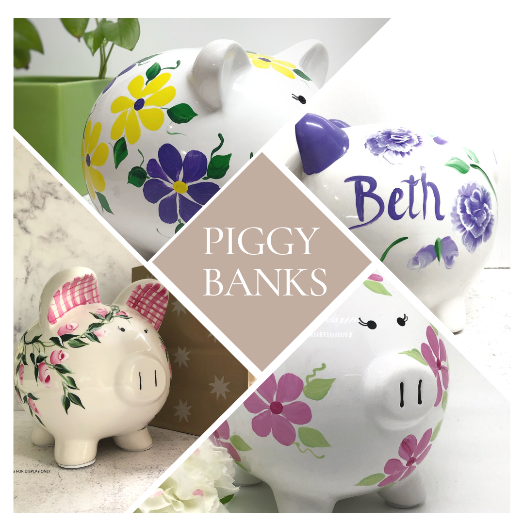 Custom Pink Floral Piggy Bank