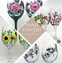 Painted Wine Glass with Leaves and Vines (Single Glass)