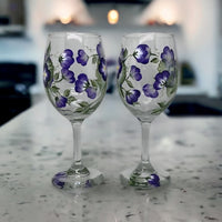 Hand Painted Violet Floral Wine Glasses (Set of 2)