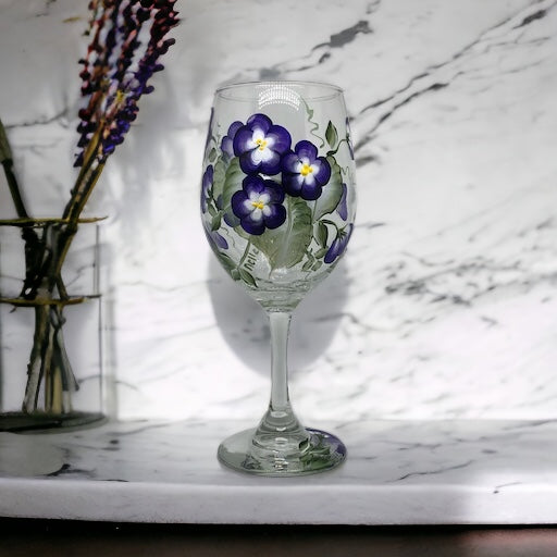 Purple Violets Wine Glass (Single Glass)