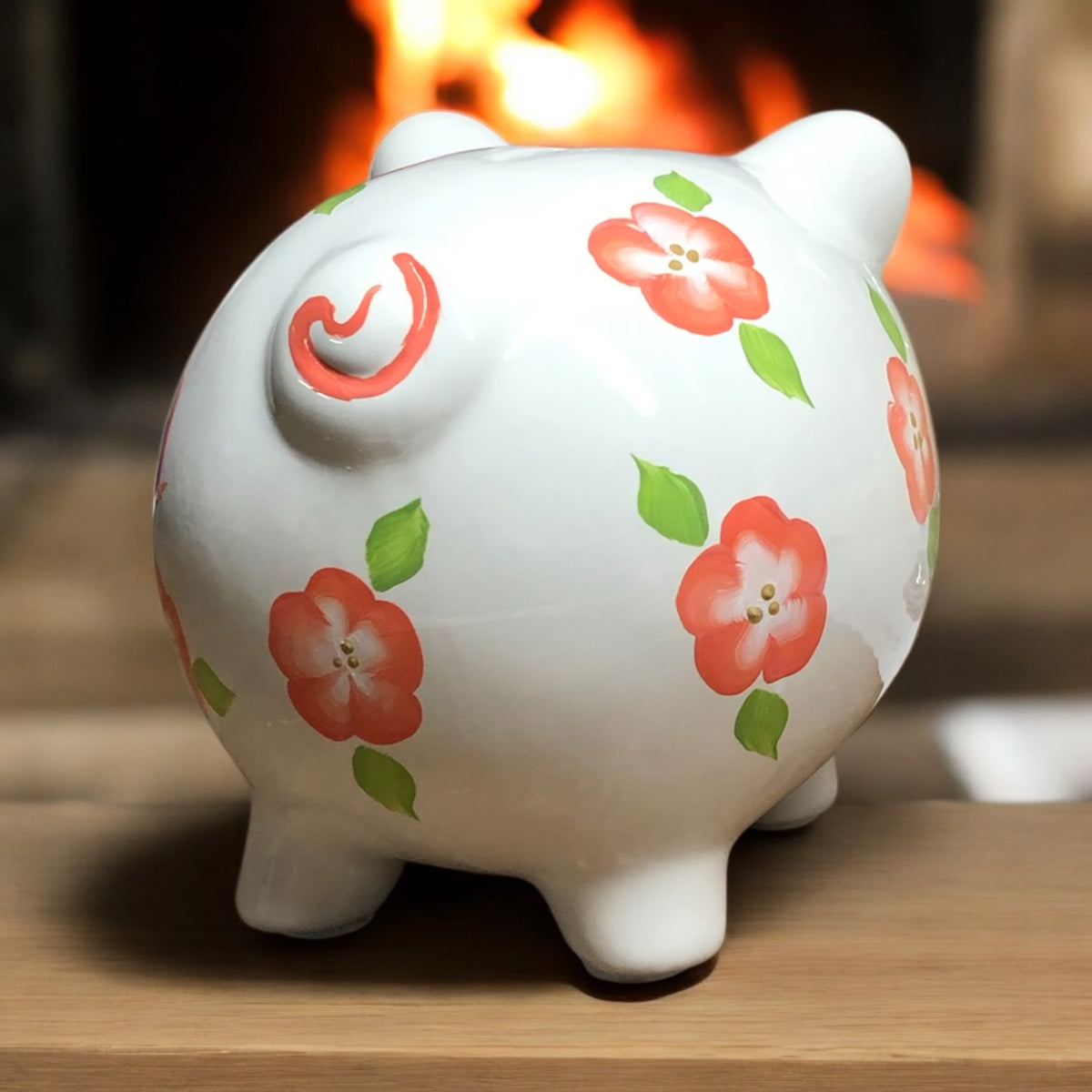 Personalized Peach Floral Piggy Bank