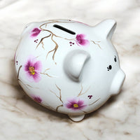 Personalized Burgundy and White Floral Piggy Bank