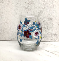 Hand Painted Blue & Burgundy Wine Glass (Single Glass)