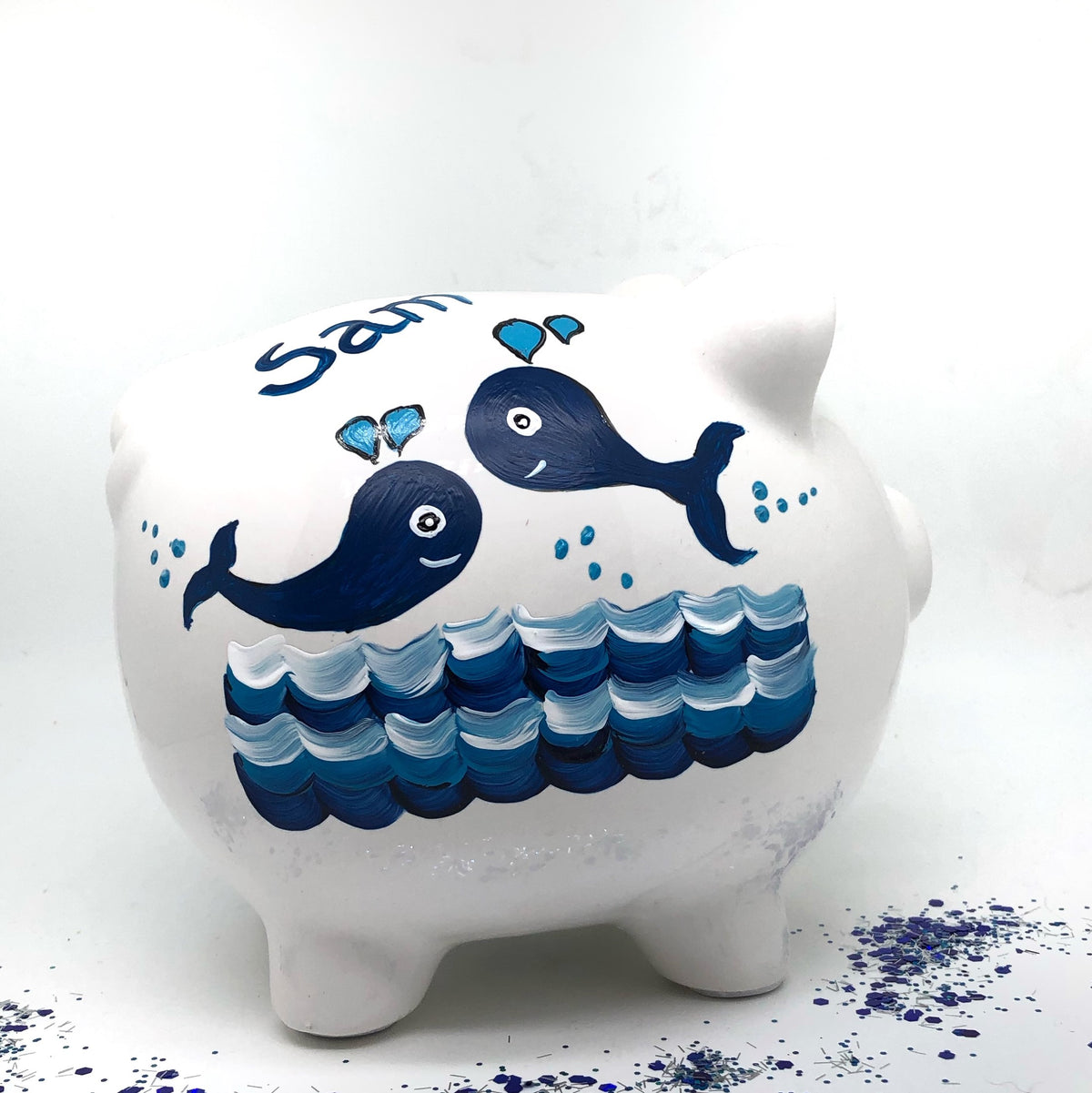 Personalized Painted Whale Piggy Bank