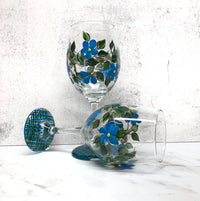 Hand Painted Blue Floral Wine Glasses (Set of 2)