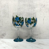 Hand Painted Blue Floral Wine Glasses (Set of 2)