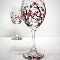 Painted Small Cherry Blossoms Wine Glass (Single Glass)