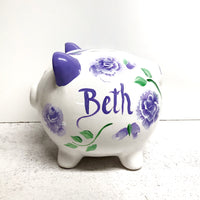 Personalized Purple Rose Piggy Bank