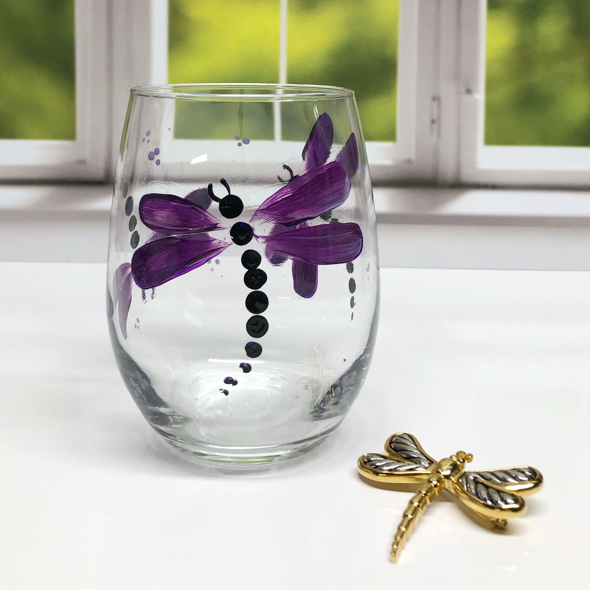 Purple Dragonfly Wine Glass (Single Glass)