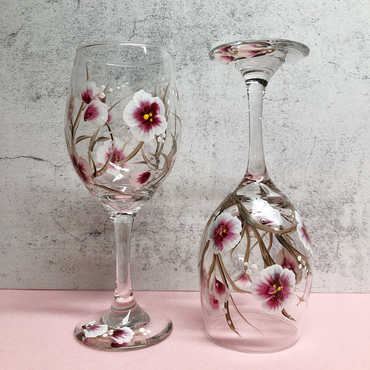 Hand Painted Cherry Blossoms Stemware (Set of 2)