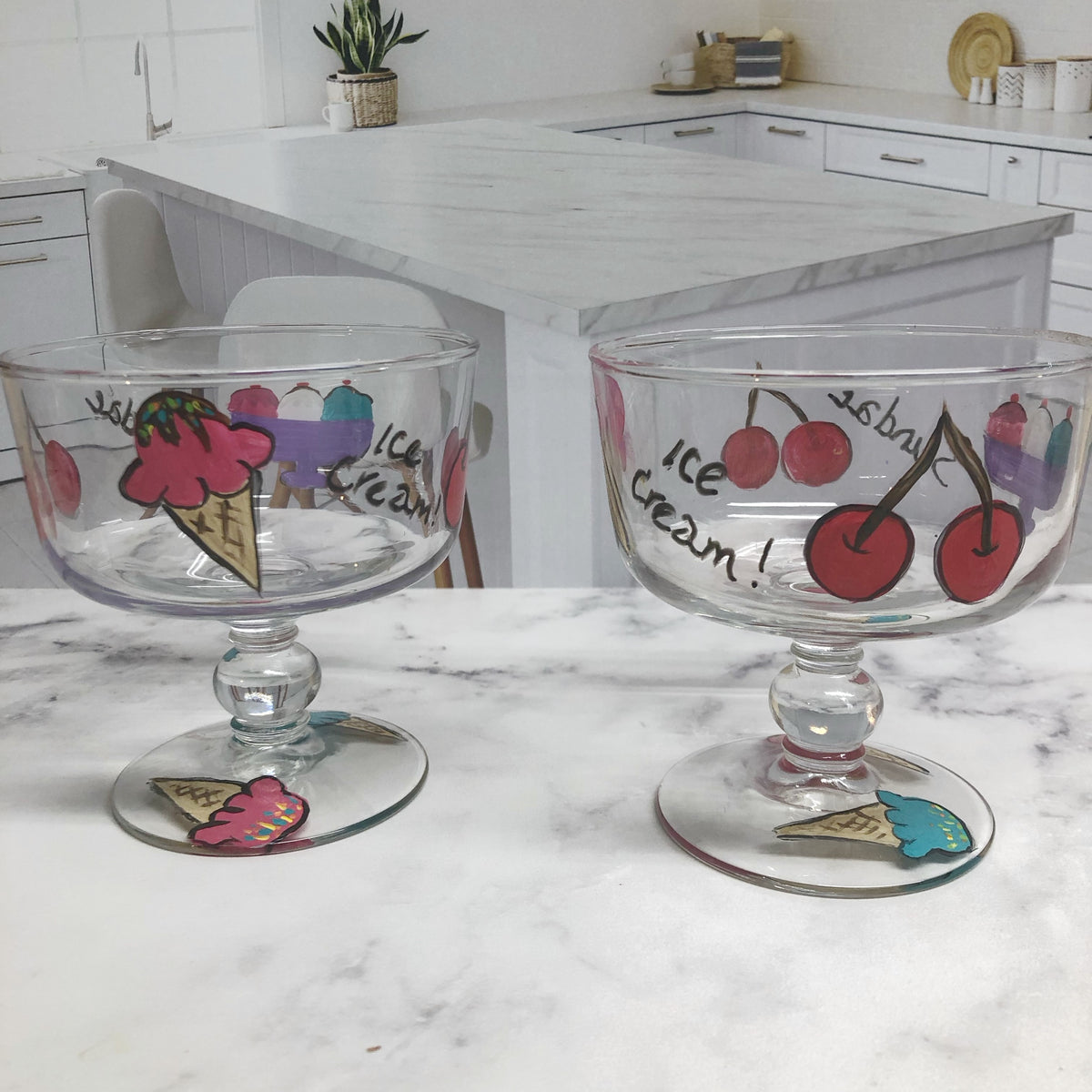 Hand Painted Ice Cream Dishes (Set of 4)