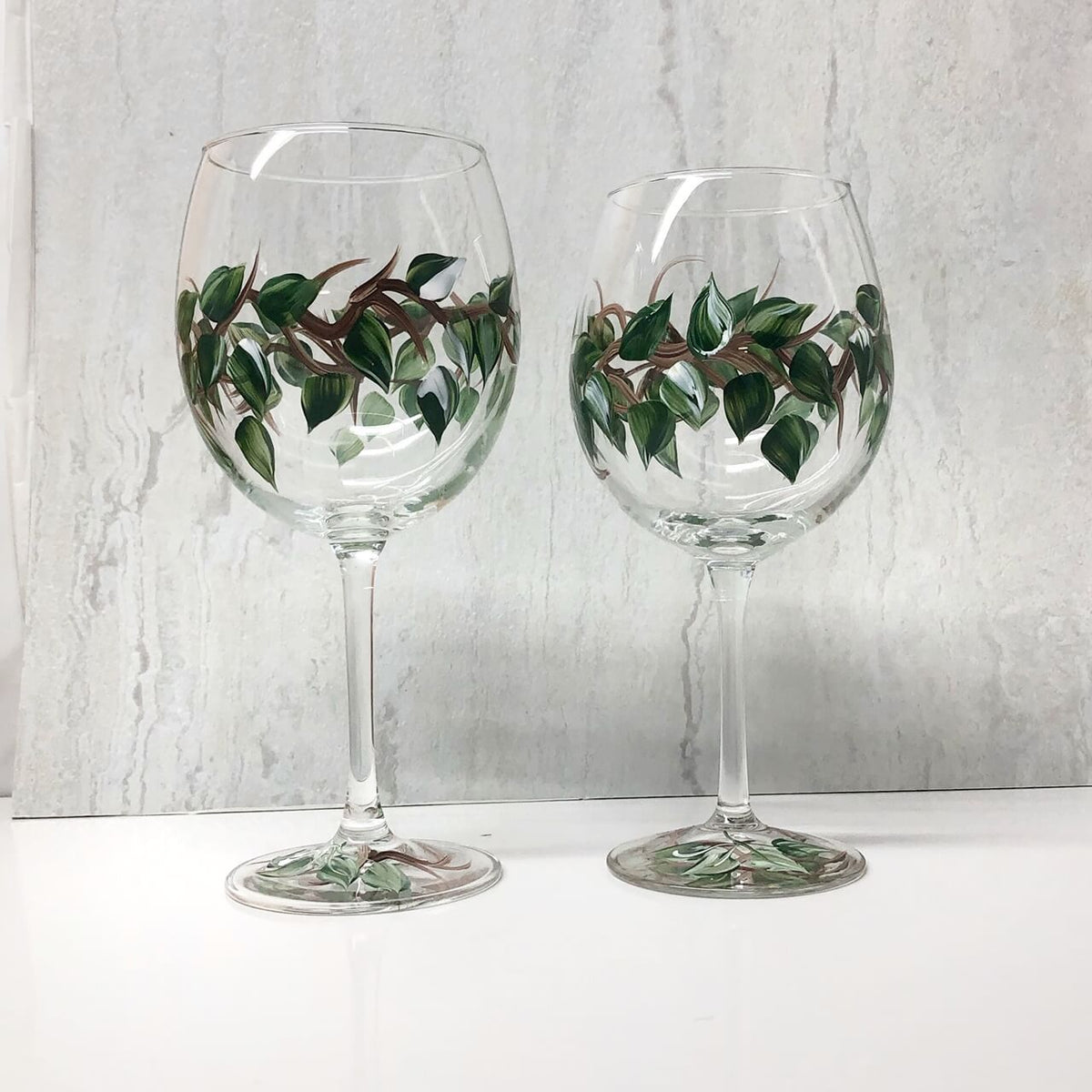 Hand Painted Leaves & Vines Wine Glasses (Set of 2)