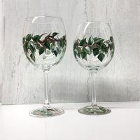 Hand Painted Leaves & Vines Wine Glasses (Set of 2)