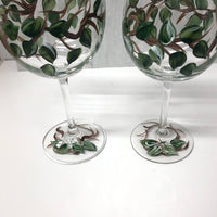 Hand Painted Leaves & Vines Wine Glasses (Set of 2)