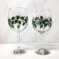 Hand Painted Leaves & Vines Wine Glasses (Set of 2)